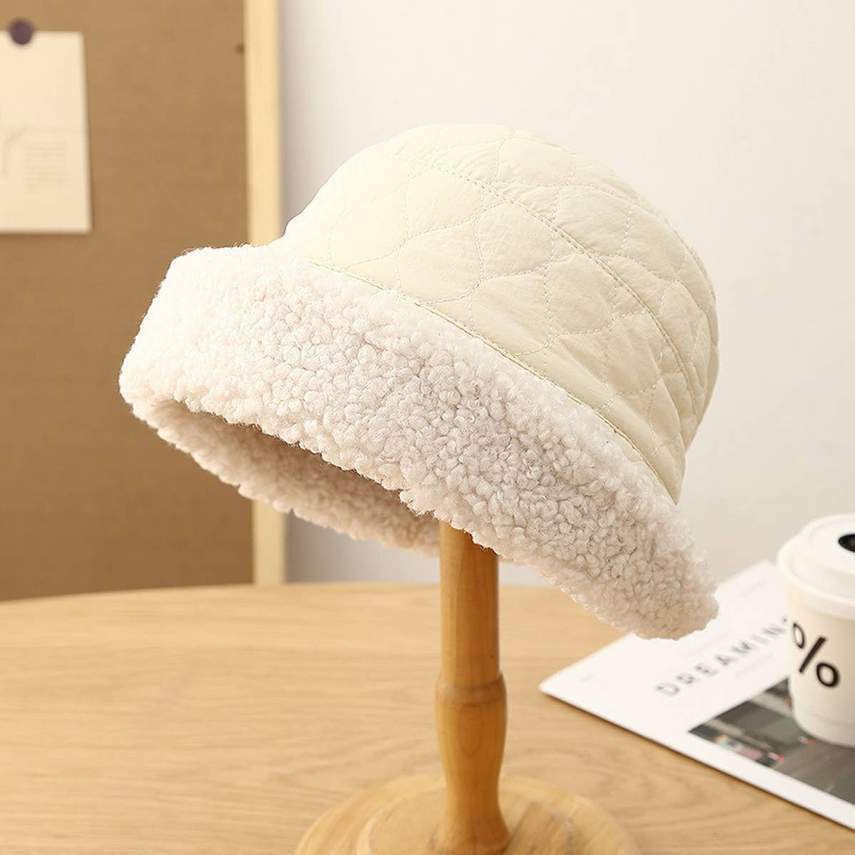 CASUAL ROLLED HEM THICKENED PATCHWORK BUCKET HAT_CWAB2861