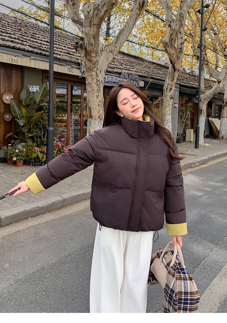 Short standing collar loose thick padded jacket