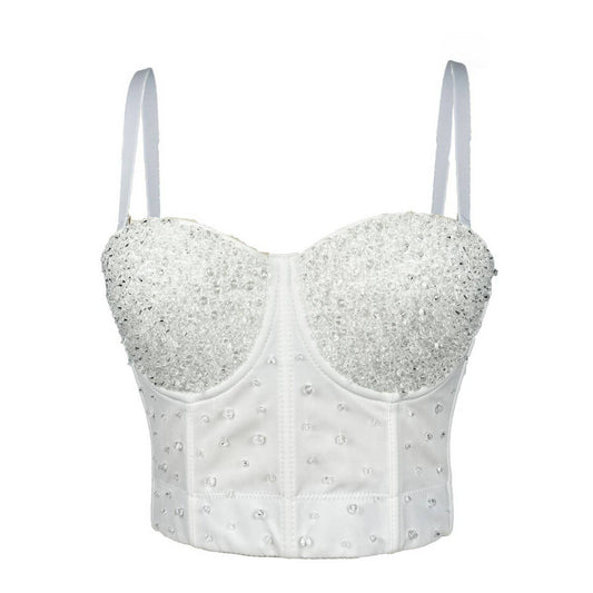 SHINY BEADED HANDMADE FISHBONE CORSET