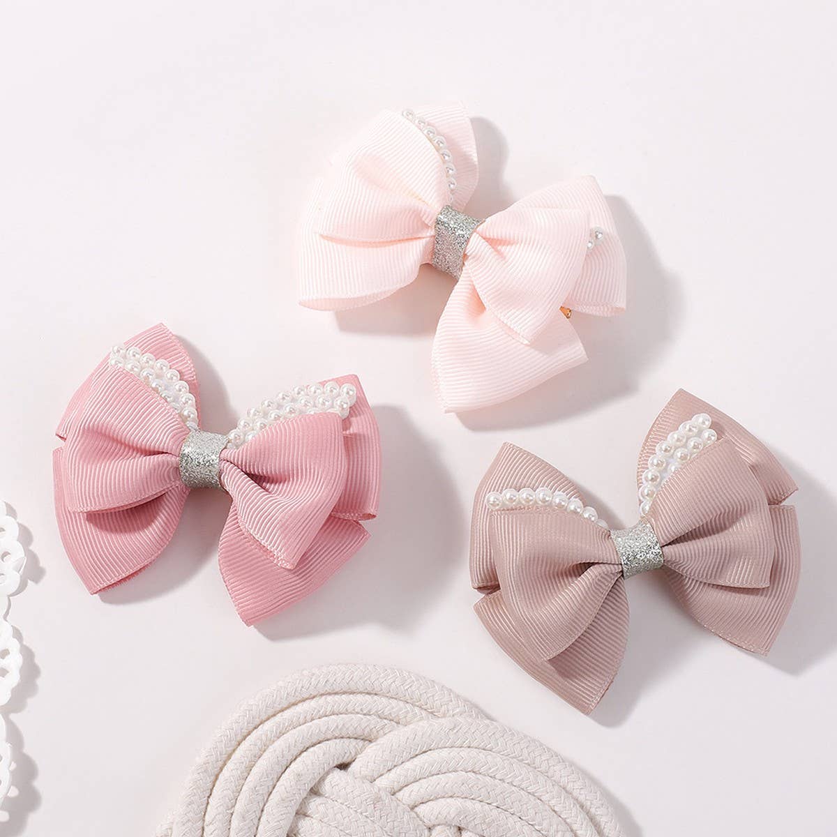 Handmade Glitter Bow Hair Clip Set for Girls