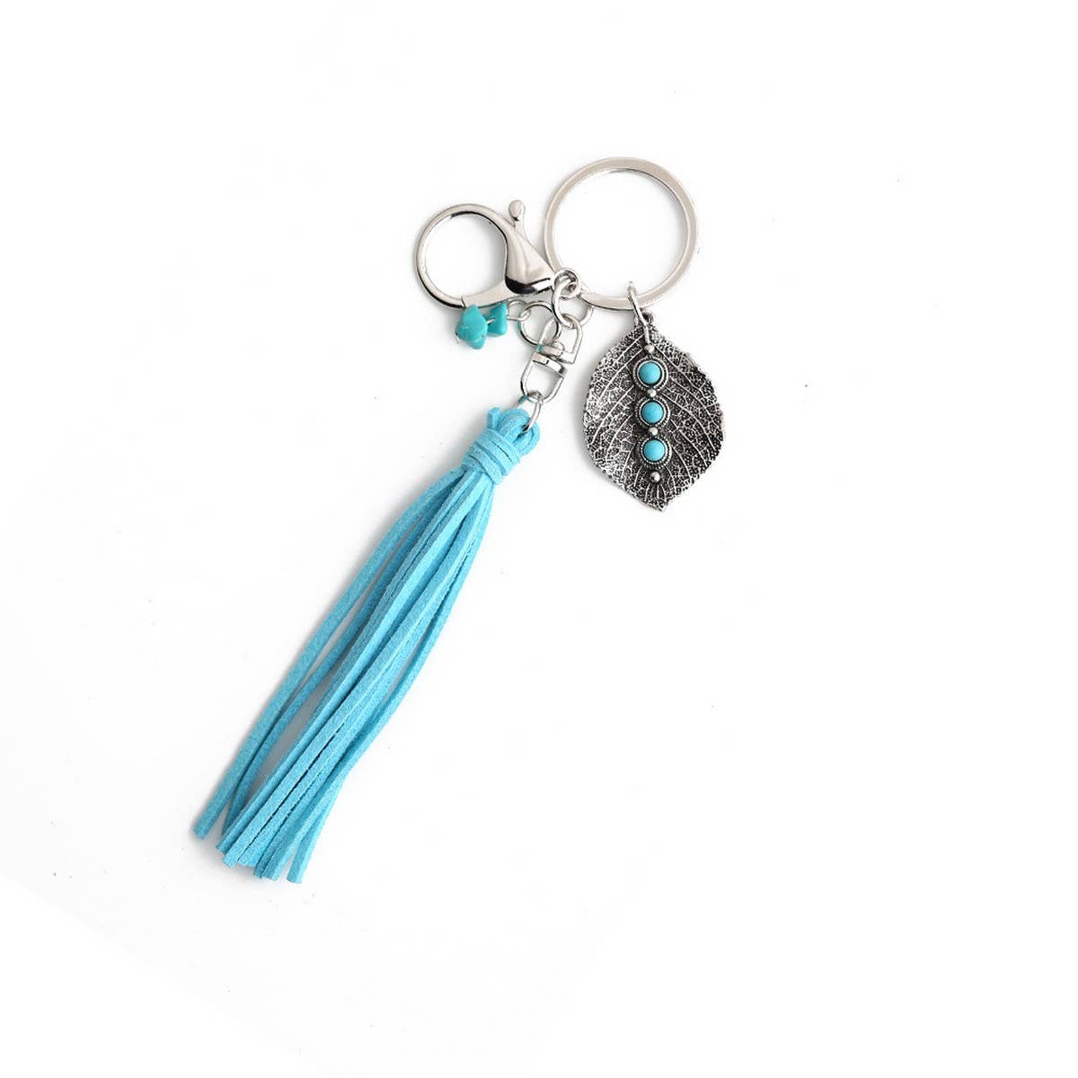 Bohemian Alloy Leaf Turquoise Keychain_CWMM6867
