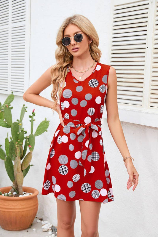 CWDSD4005_PRINT POLKA DOT WAIST SHORT DRESS