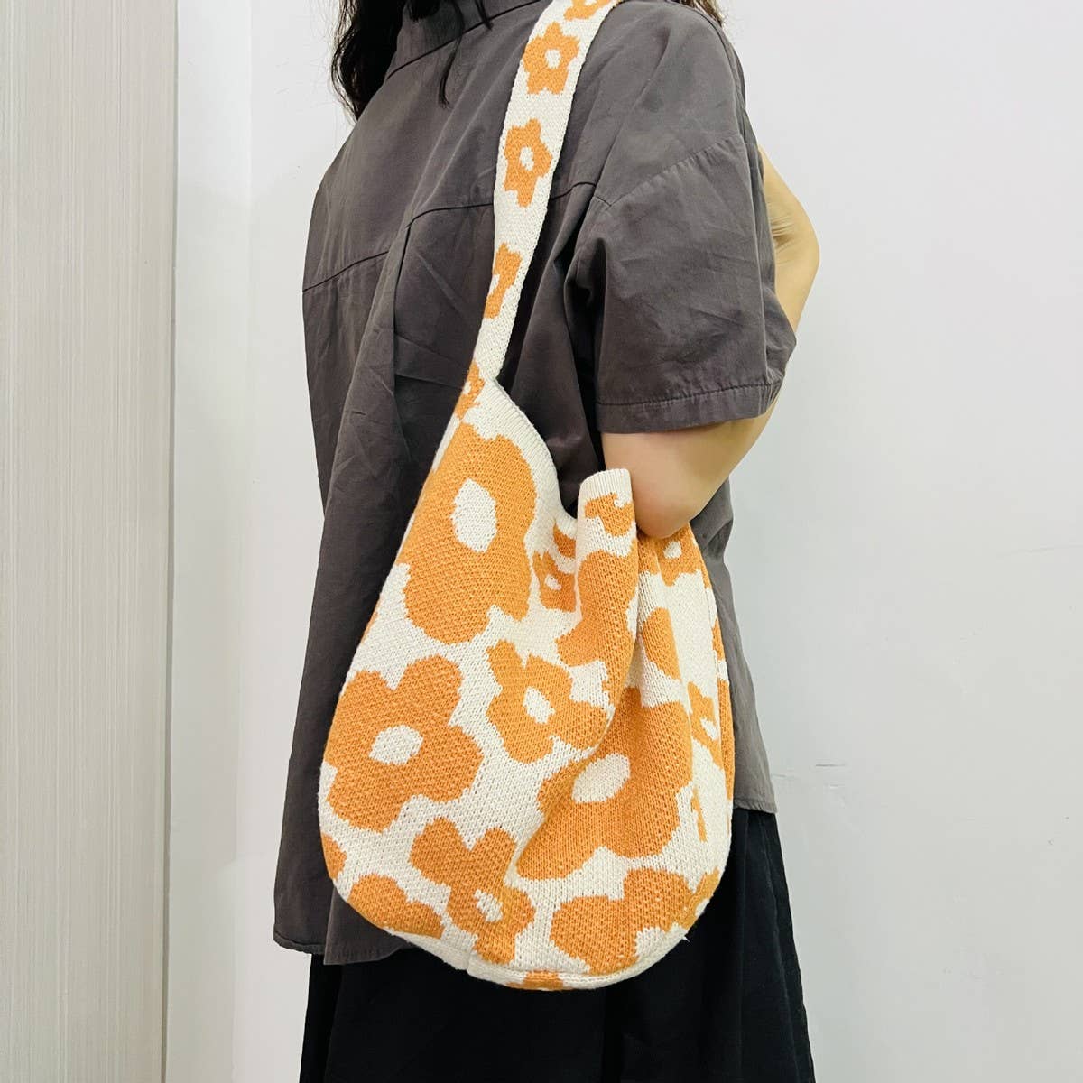 CWAB5063_KNITTED FLOWER LARGE CAPACITY SHOULDER BAG