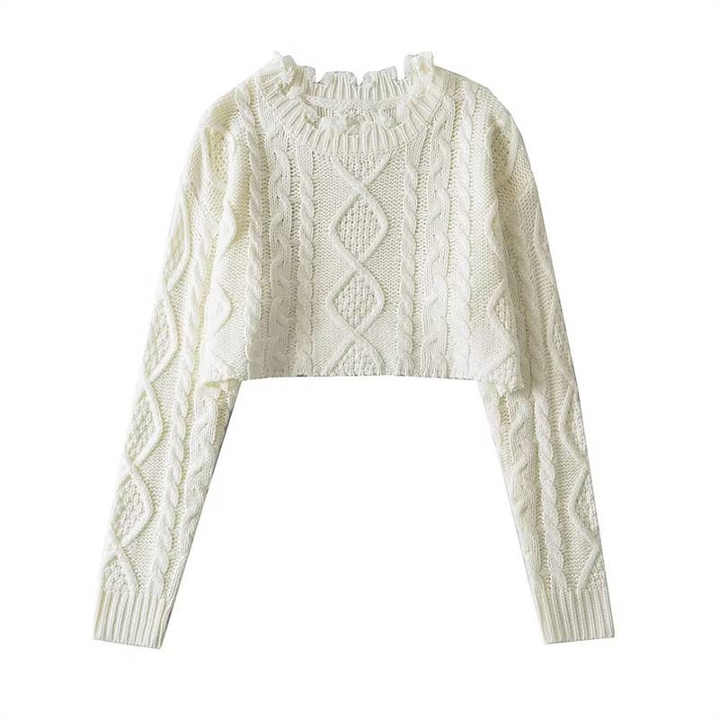 SHORT LONG SLEEVE SOLID COLOR PULLOVER SWEATER
