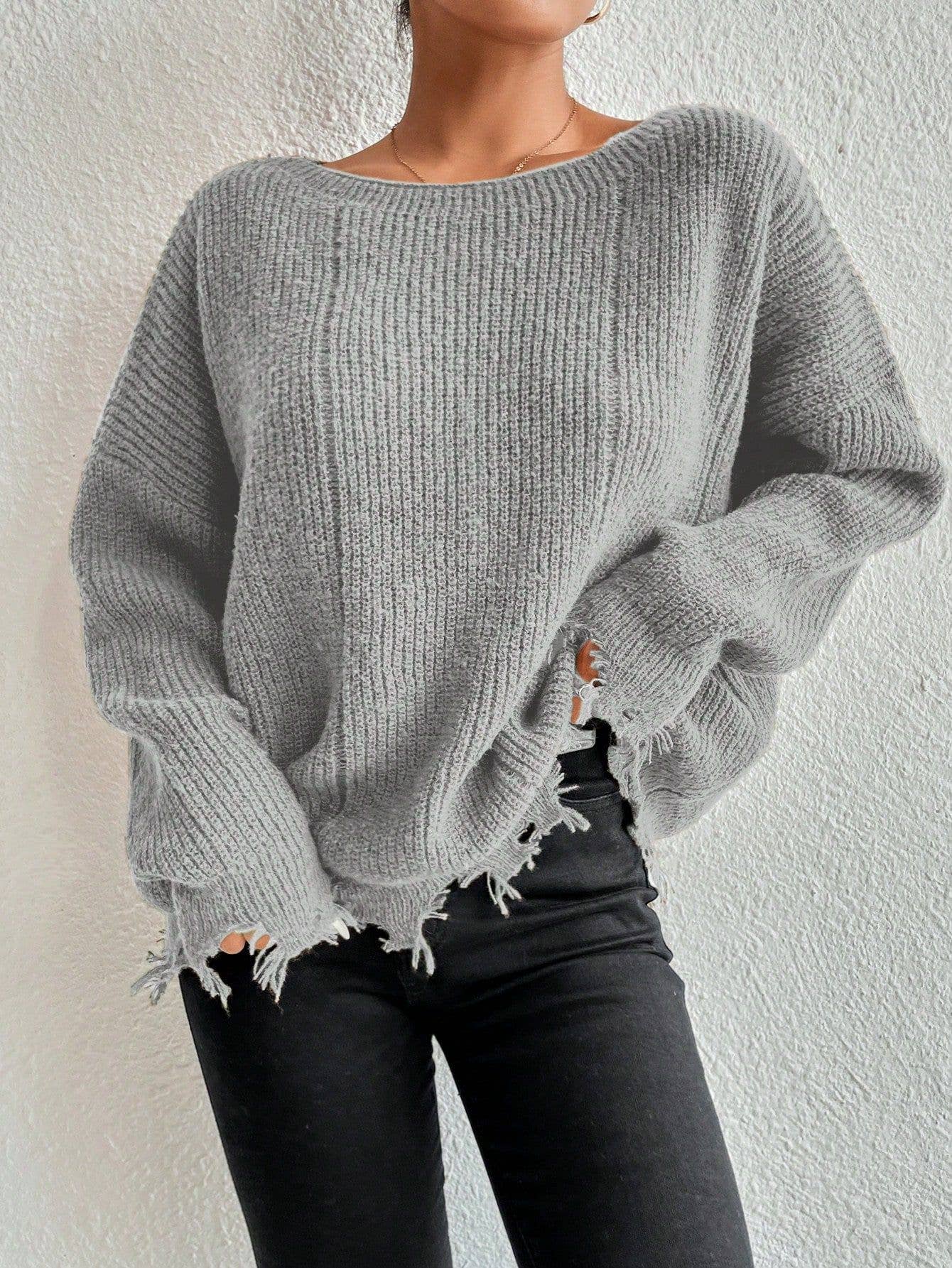 Solid color round neck hole loose sweater