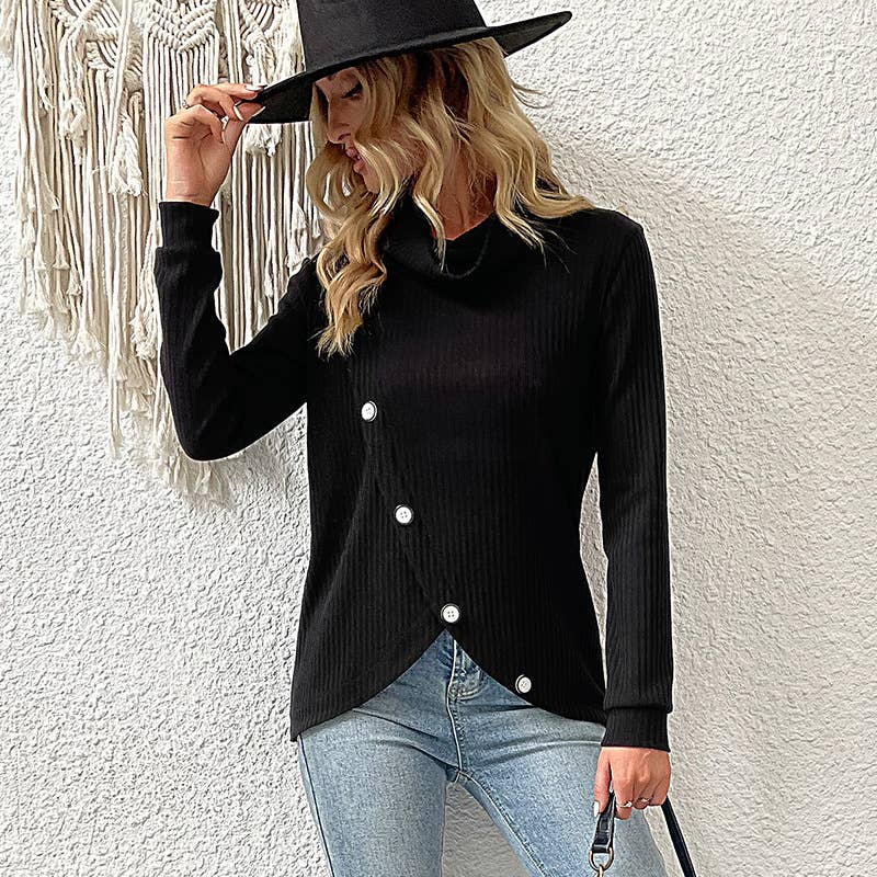 Jump-neck long sleeve irregular knitwear