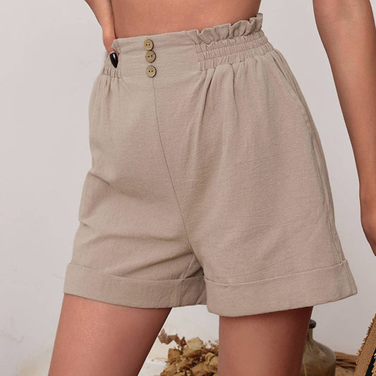 STYLISH SOLID COLOR COTTON AND LINEN SHORTS