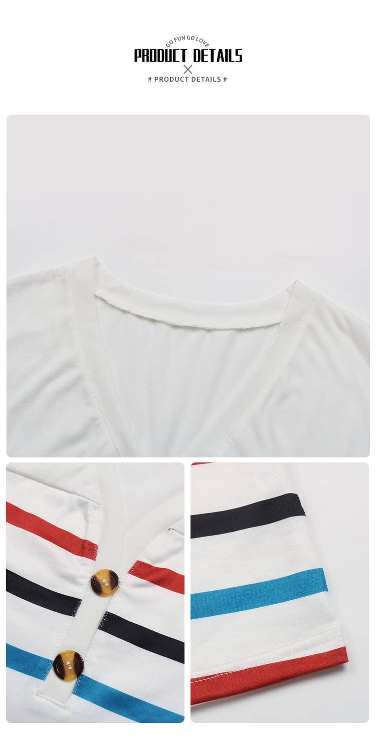 V-NECK SHORT SLEEVE STRIPED T-SHIRT WITH SHOULDER