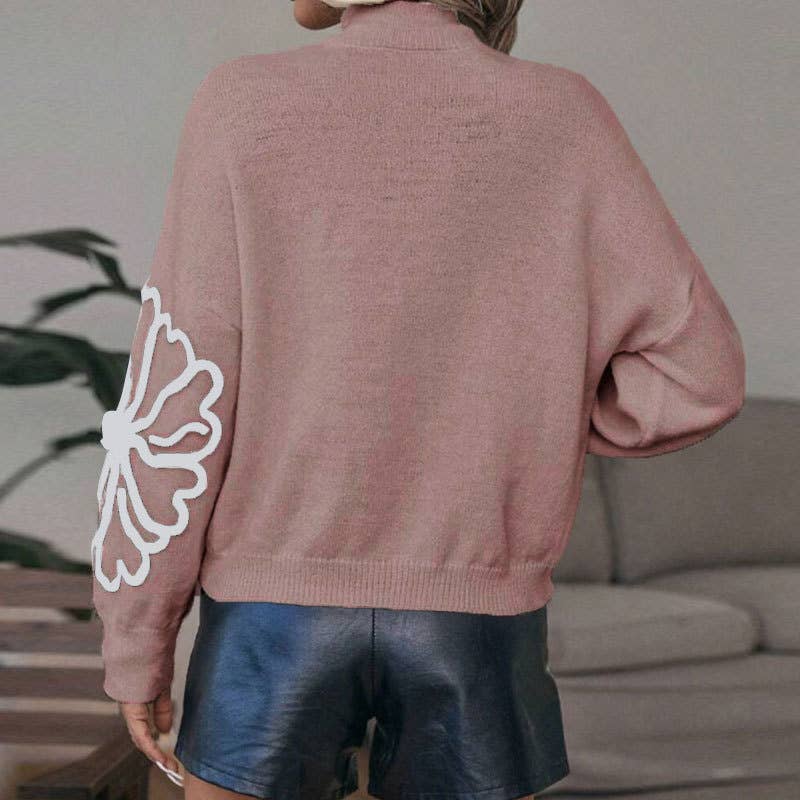 Three-dimensional flower high-neck sweater