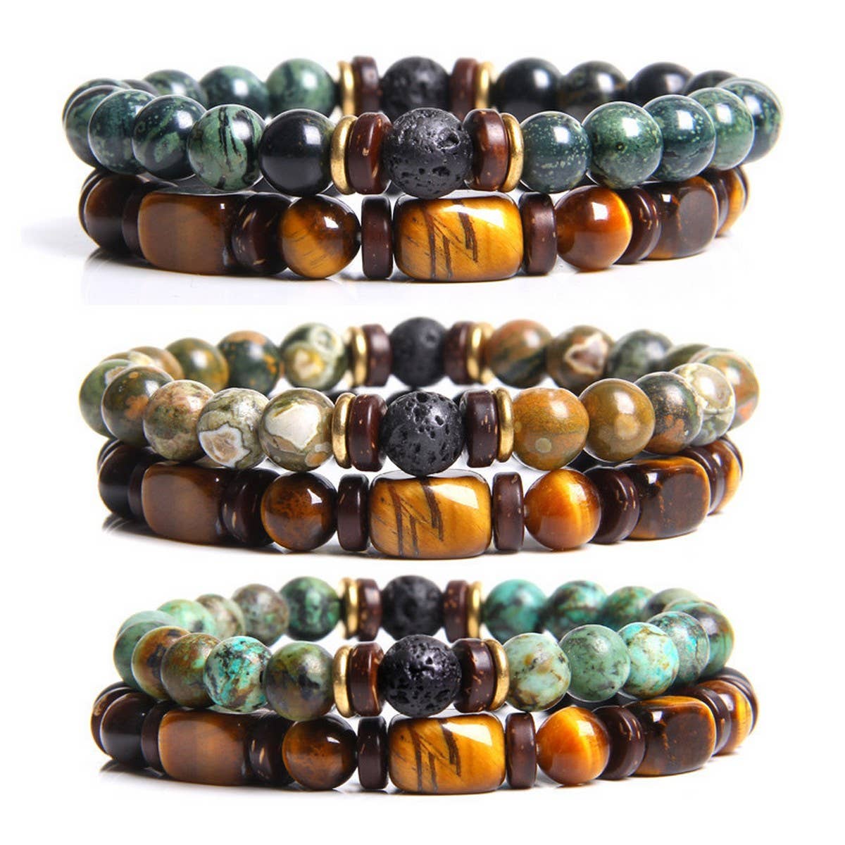 CWAJE4218_MEN'S TIGER EYE BEAD DOUBLE LAYER BRACELET