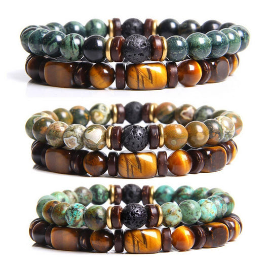 CWAJE4218_MEN'S TIGER EYE BEAD DOUBLE LAYER BRACELET