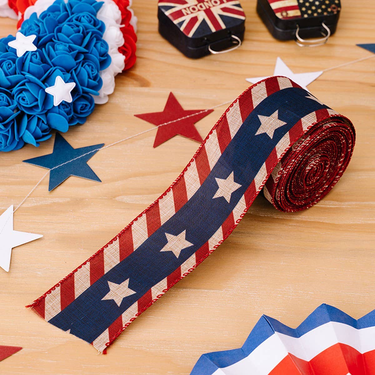 CWMM10223_USA FLAG RIBBON RED WHITE BLUE  PARTY DECOR