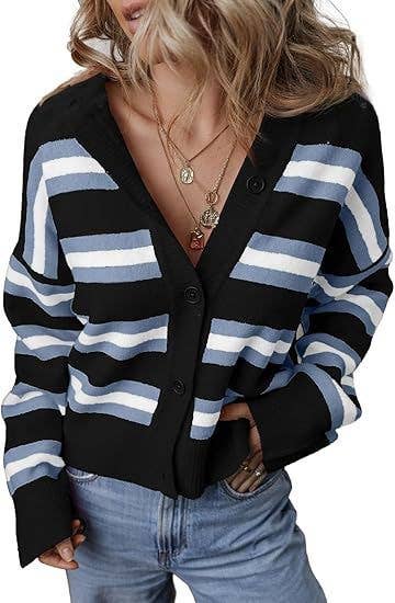 Striped single-breasted cardigan with color matching
