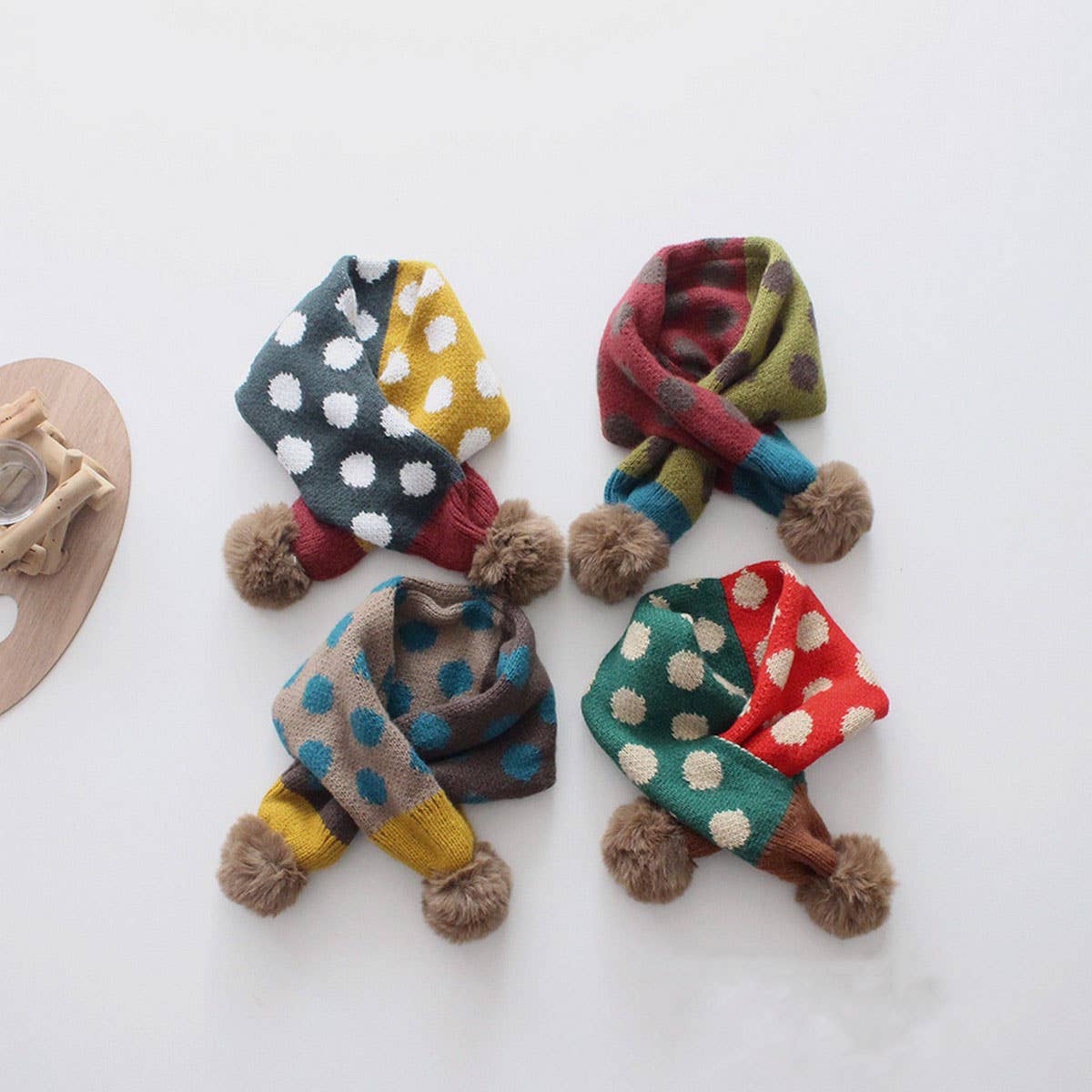 Colorful Polka Dot Knitted Scarf - Kids Neck Scarf