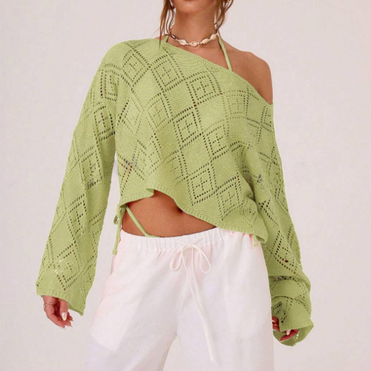 Sexy cut-out loose long-sleeved knitted sweater