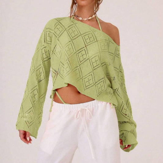 Sexy cut-out loose long-sleeved knitted sweater