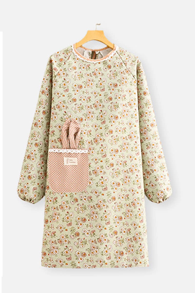 CWMM8271_HOUSEHOLD ANTI-OIL BREATHABLE FLORAL APRON COAT