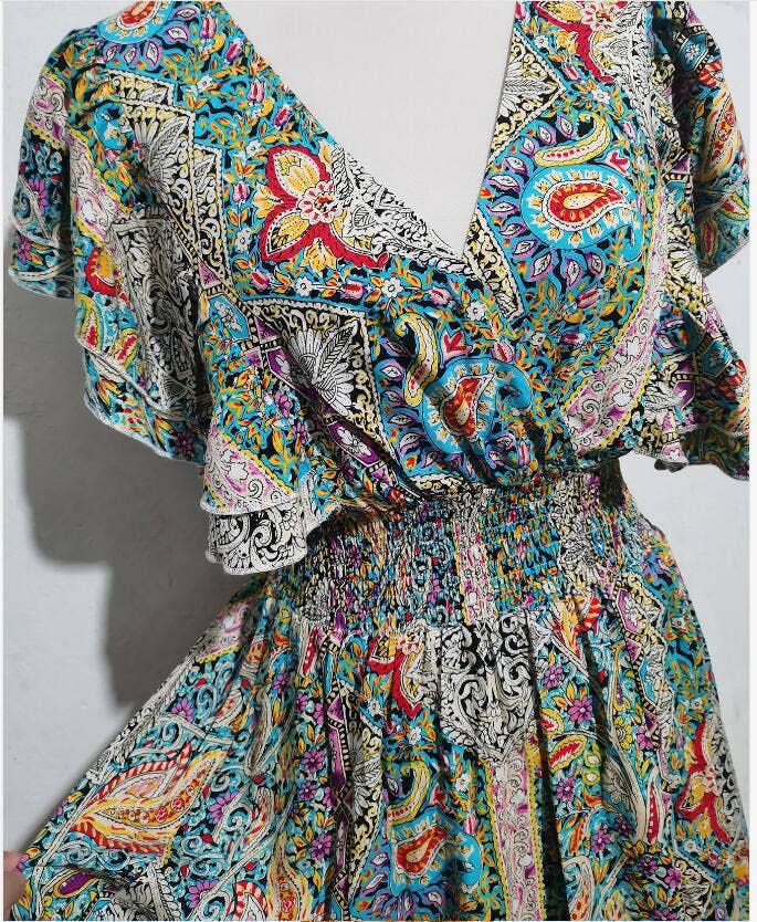 Printed peplum short sleeve split holiday dress