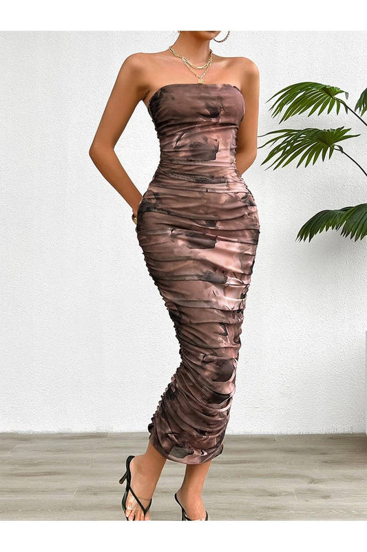 CWDMD2401_Sexy Strapless Tie Dye Maxi Dress