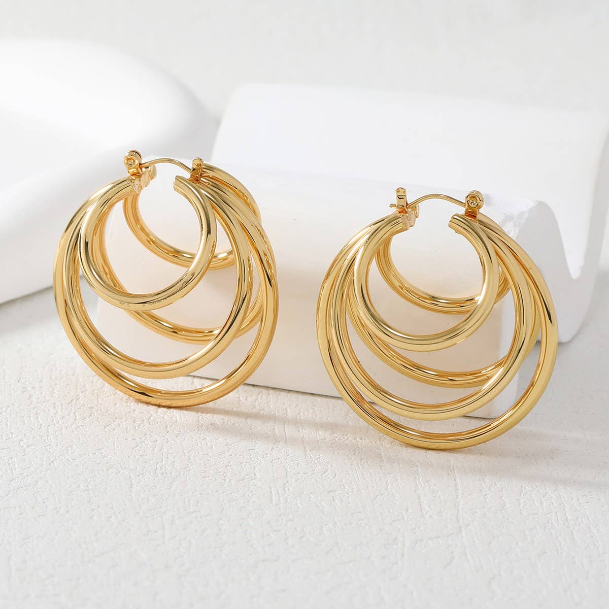 18K GOLD TITANIUM STEEL THREE-LAYER EARRINGS_CWMM3599