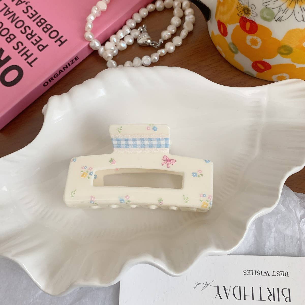 Cute Acrylic Floral Plaid Bow Hair Clip Shark Clip