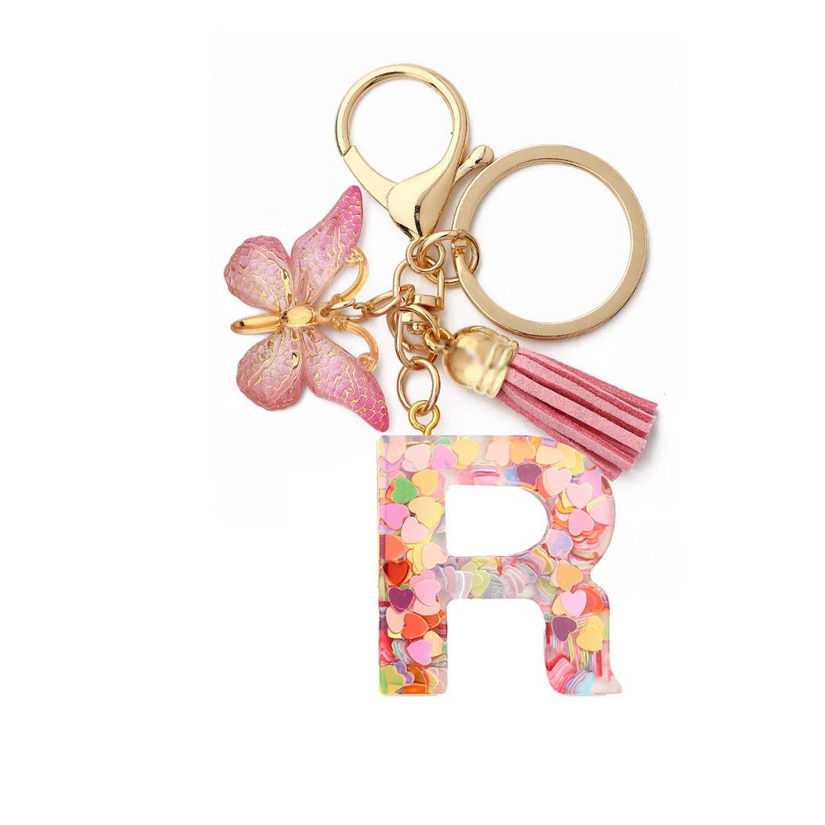 Glitter Resin Letter Butterfly Keychain