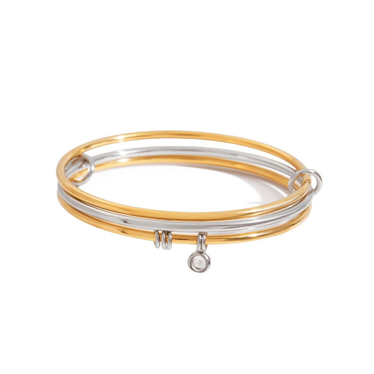 Classic 18K Gold Silver Zircon Bangle, Size 60