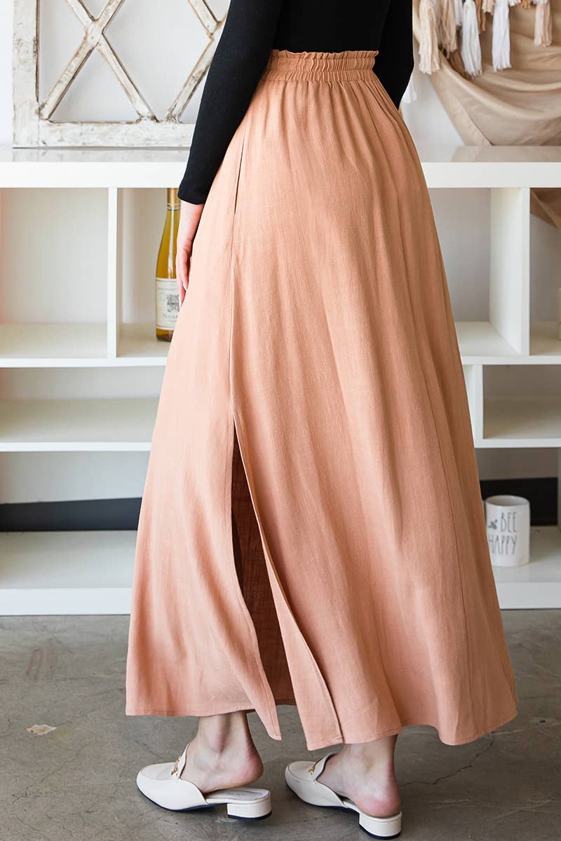 Solid color high waist drop long slit skirt
