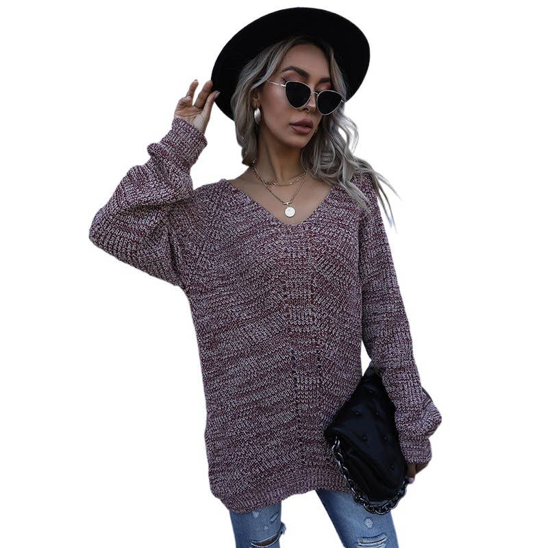 LONG  FASHION ALL-MATCHING V-NECK KNITWEAR