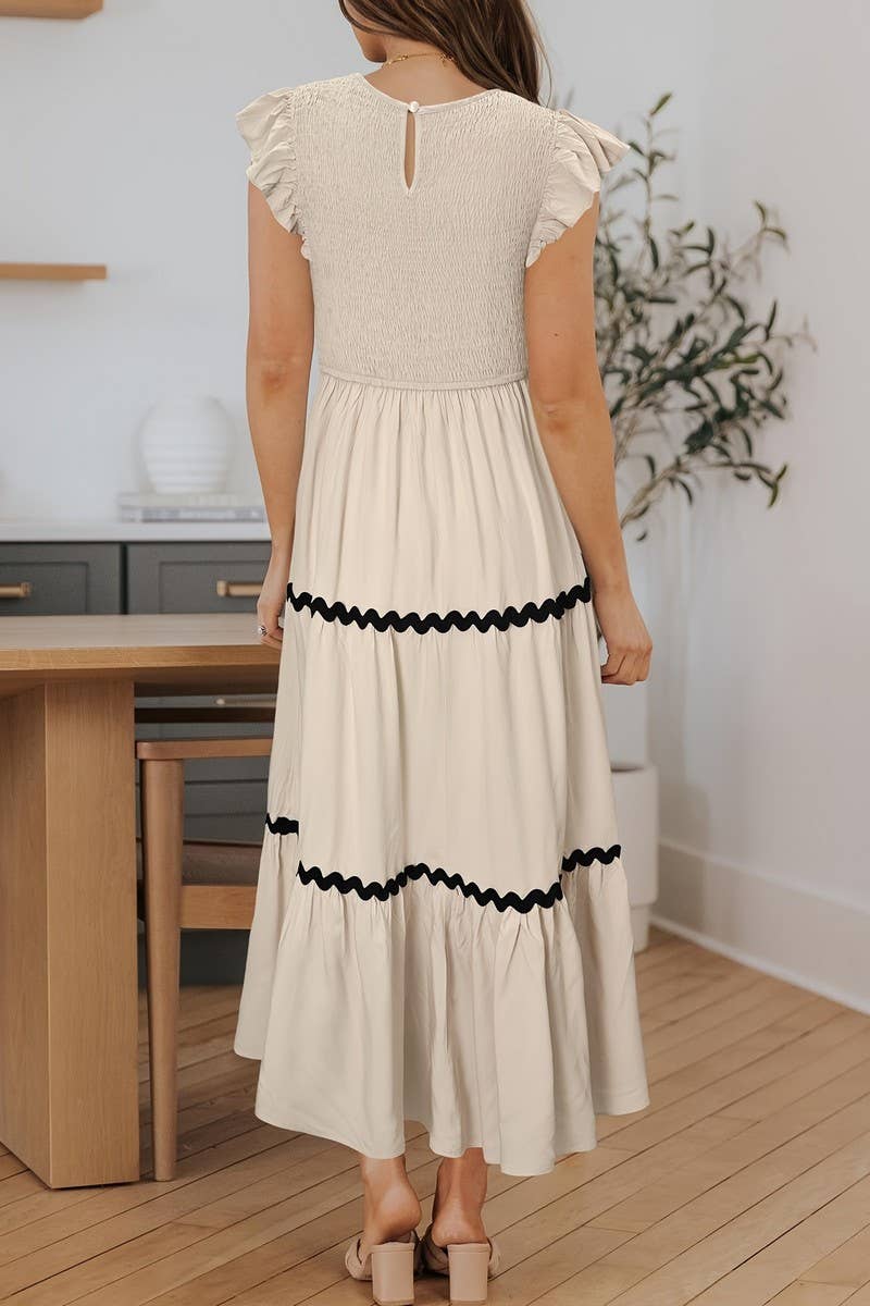 CWDMD4885_RUFFLED HIGH WAIST WAVY EDGE LAYERED DRESS