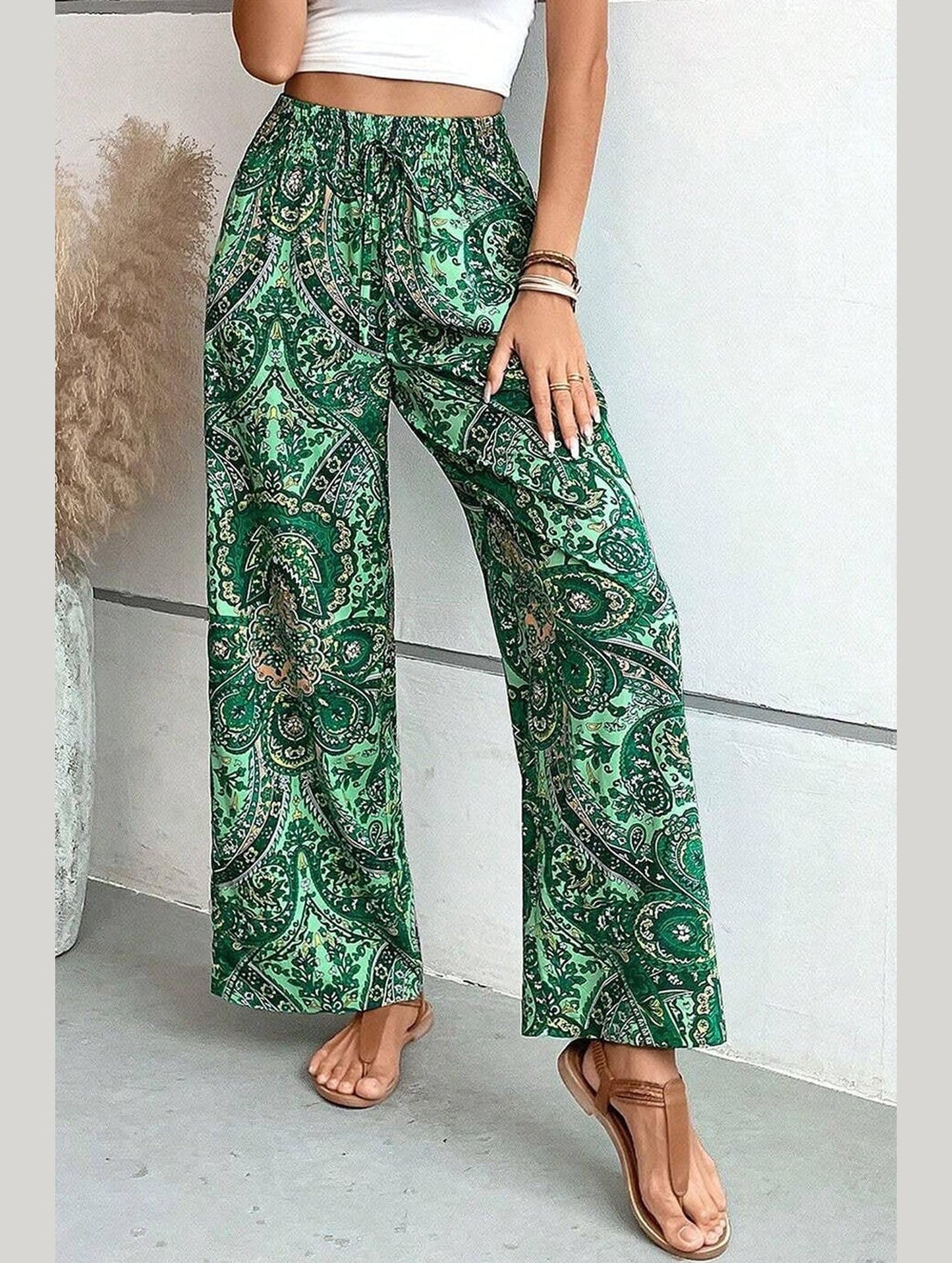 All-in-one printed elastic-waisted wide-leg pants_CWBLP0726