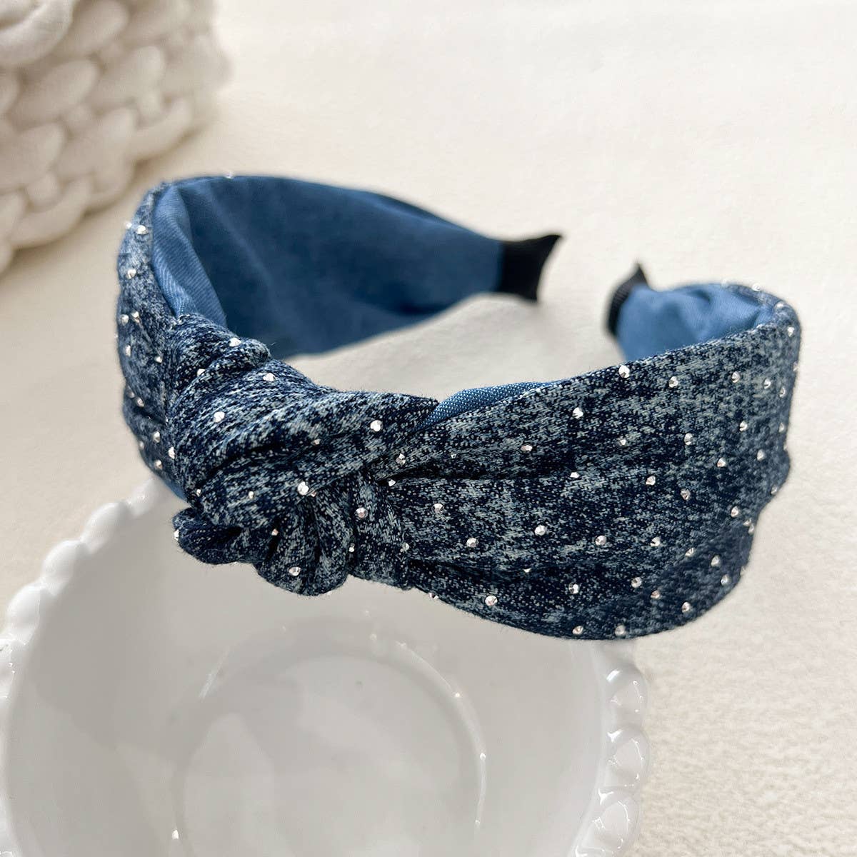 Denim Starry Puff Headband with Volume Sponge