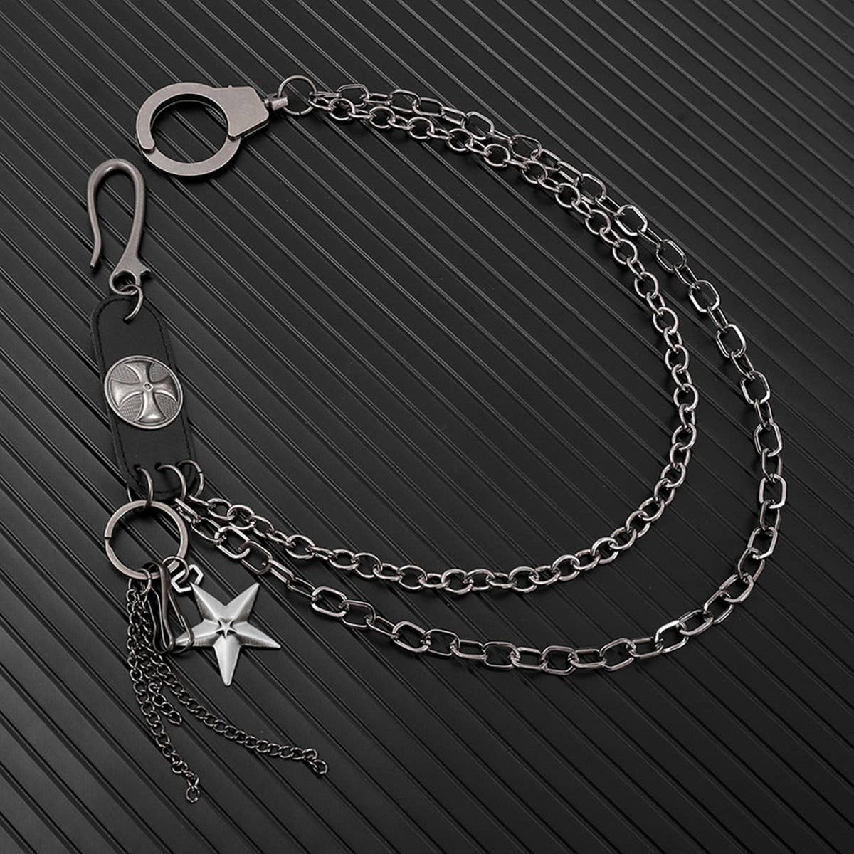 TRENDY RETRO LEATHER STITCHING JEANS CHAIN