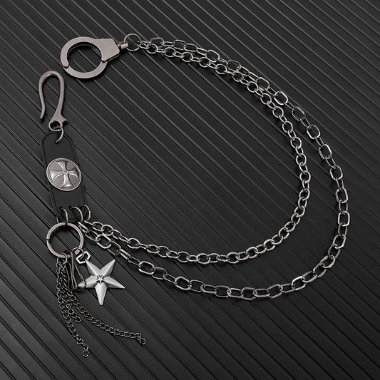 TRENDY RETRO LEATHER STITCHING JEANS CHAIN