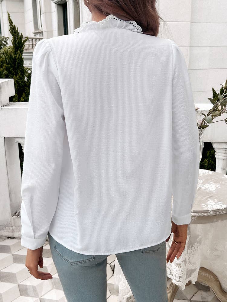 TEMPERAMENT LOOSE STRIPED LACE LONG-SLEEVED SHIRT