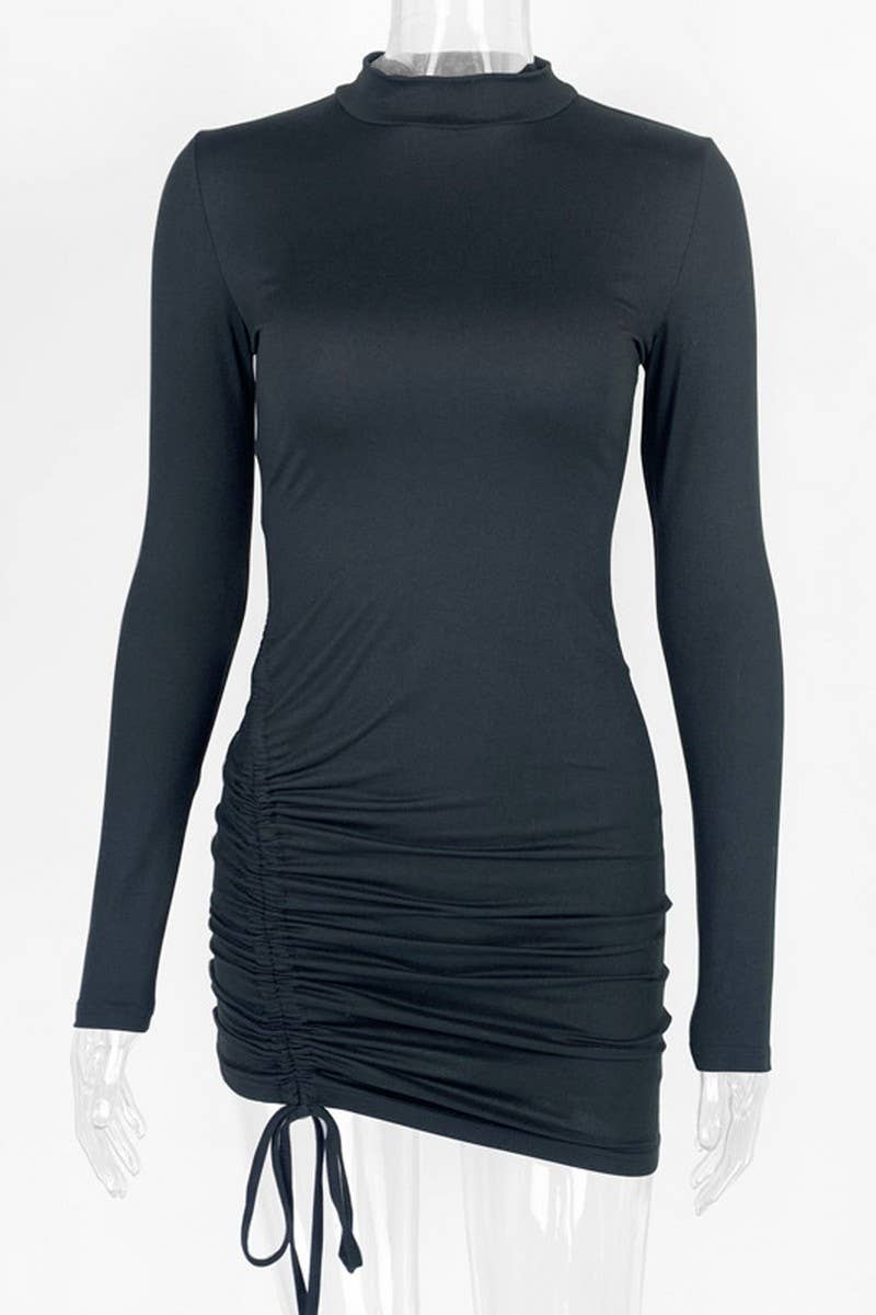 CWDSD7447_SLIM FIT SHIRRED LONG SLEEVE HIP DRESS