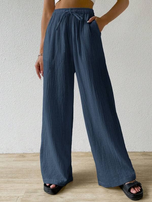 Elastic waist casual solid color wide-leg pants