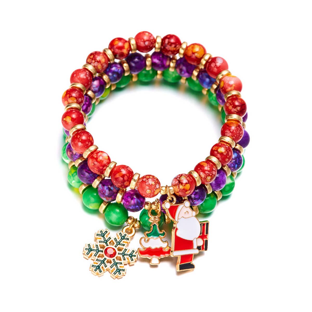 CHRISTMAS TREE SNOWMAN BEADED BRACELET