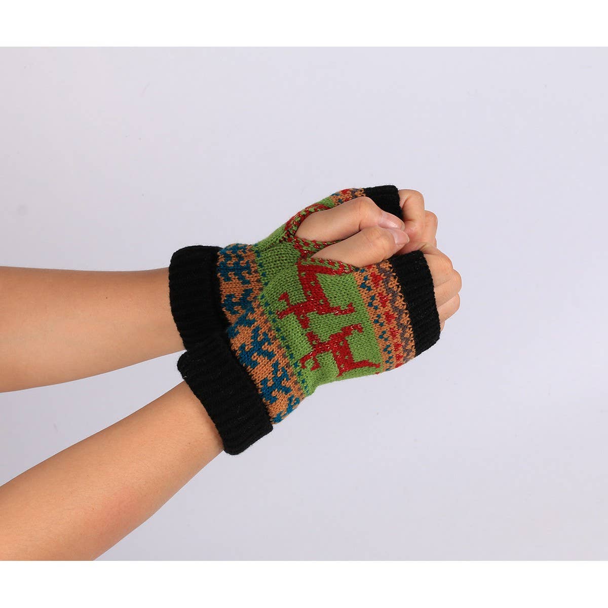CWAG0083_Christmas Fawn Knitted Half Finger Gloves