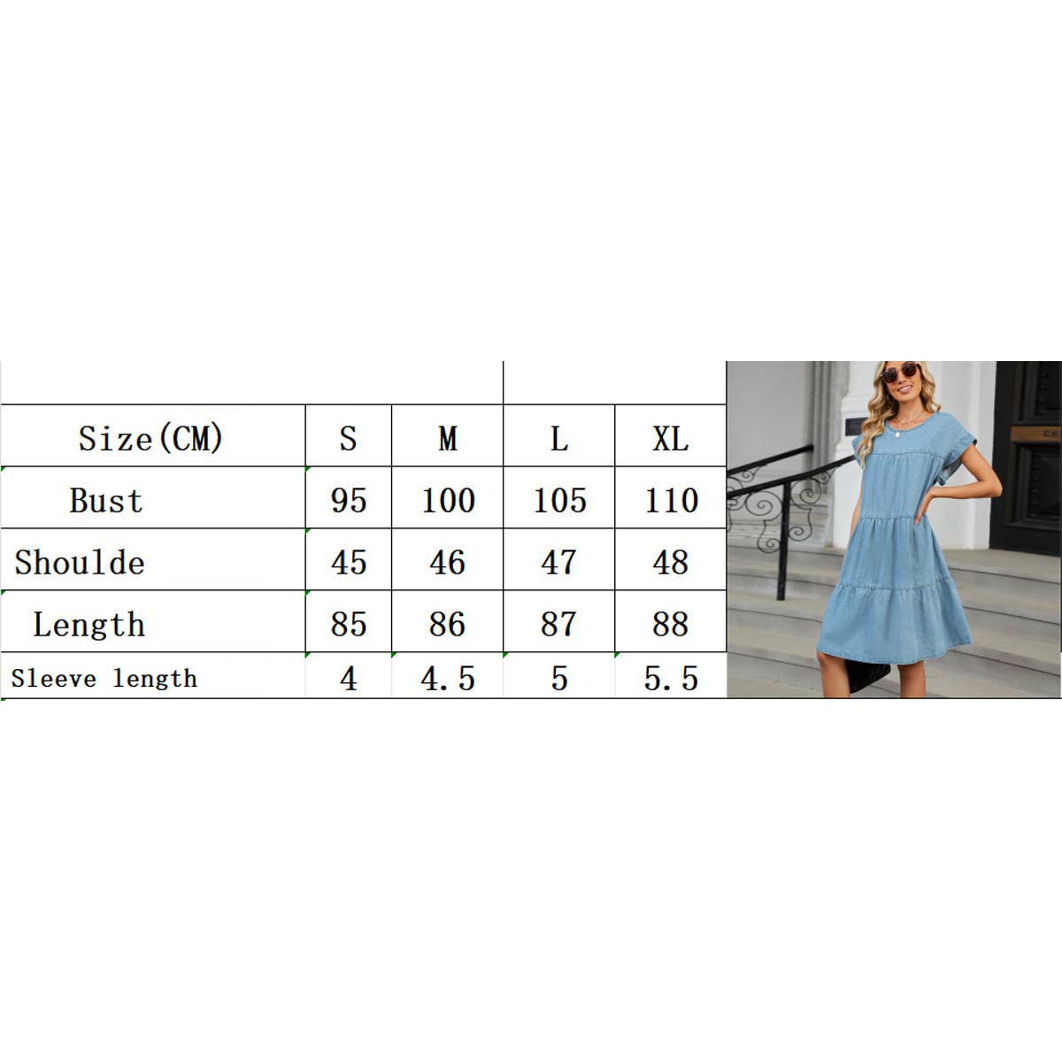 Solid color round neck loose casual denim dress