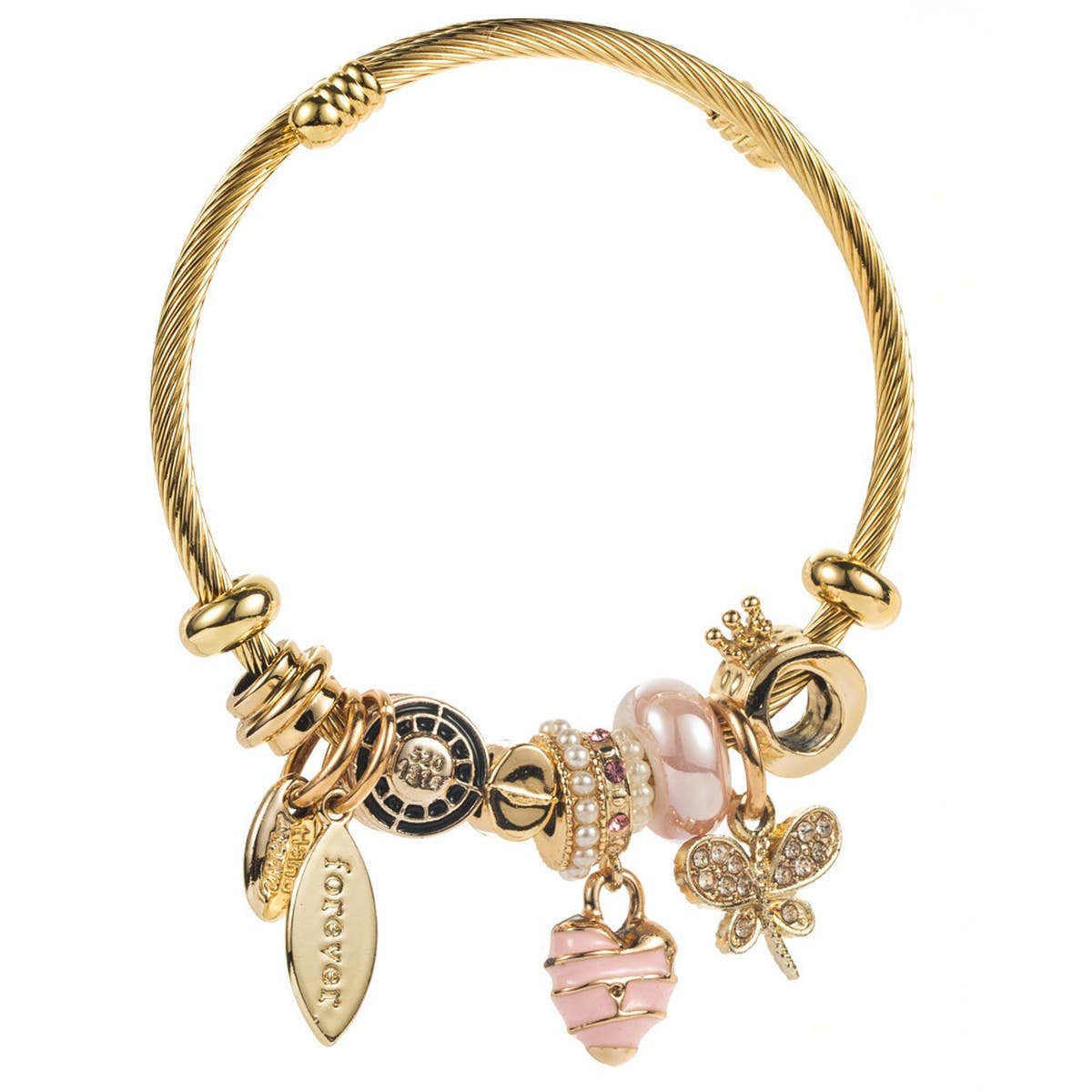 Travel Style Steel Bracelet with Rhinestone Charms