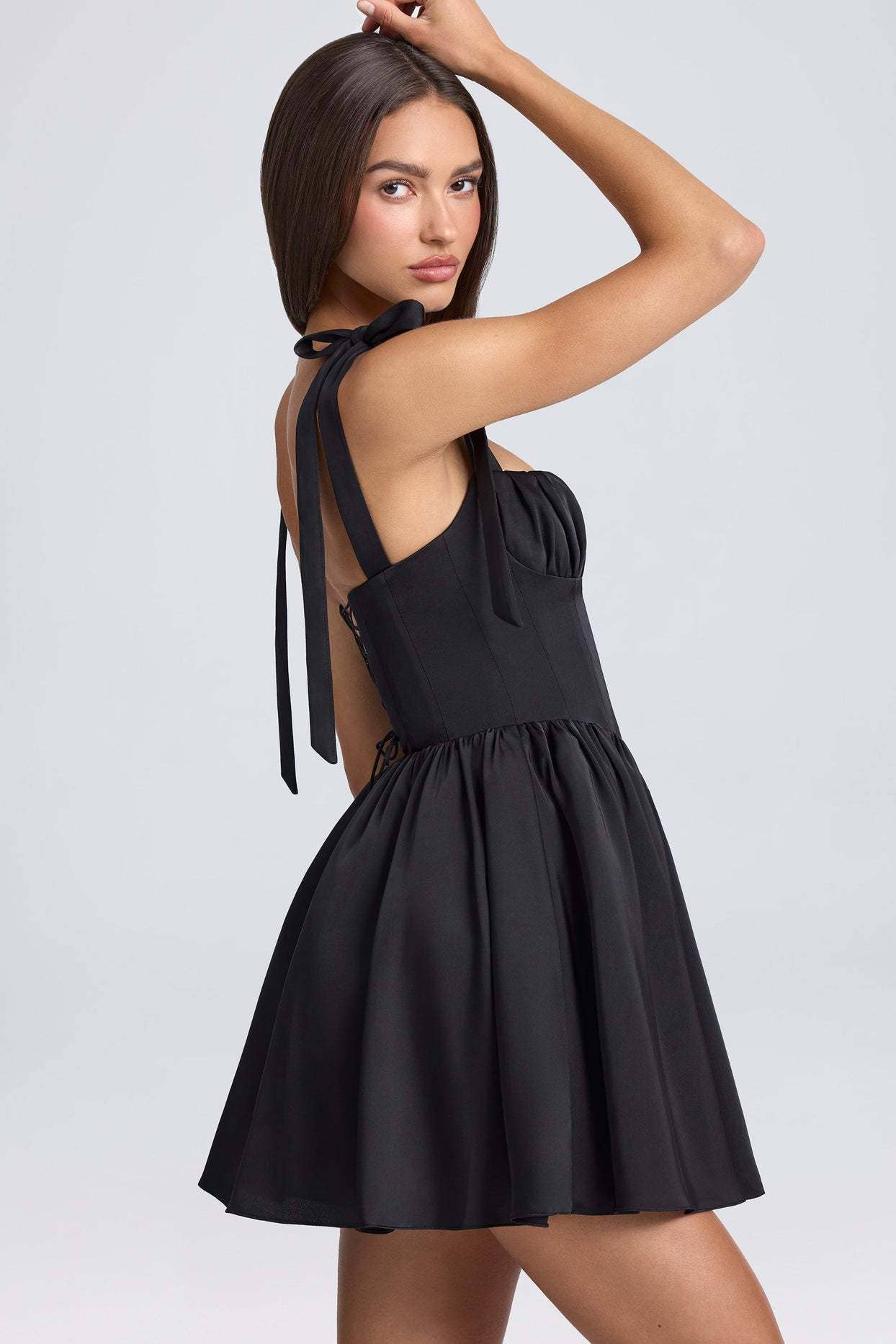Stylish square neck high waist halter dress
