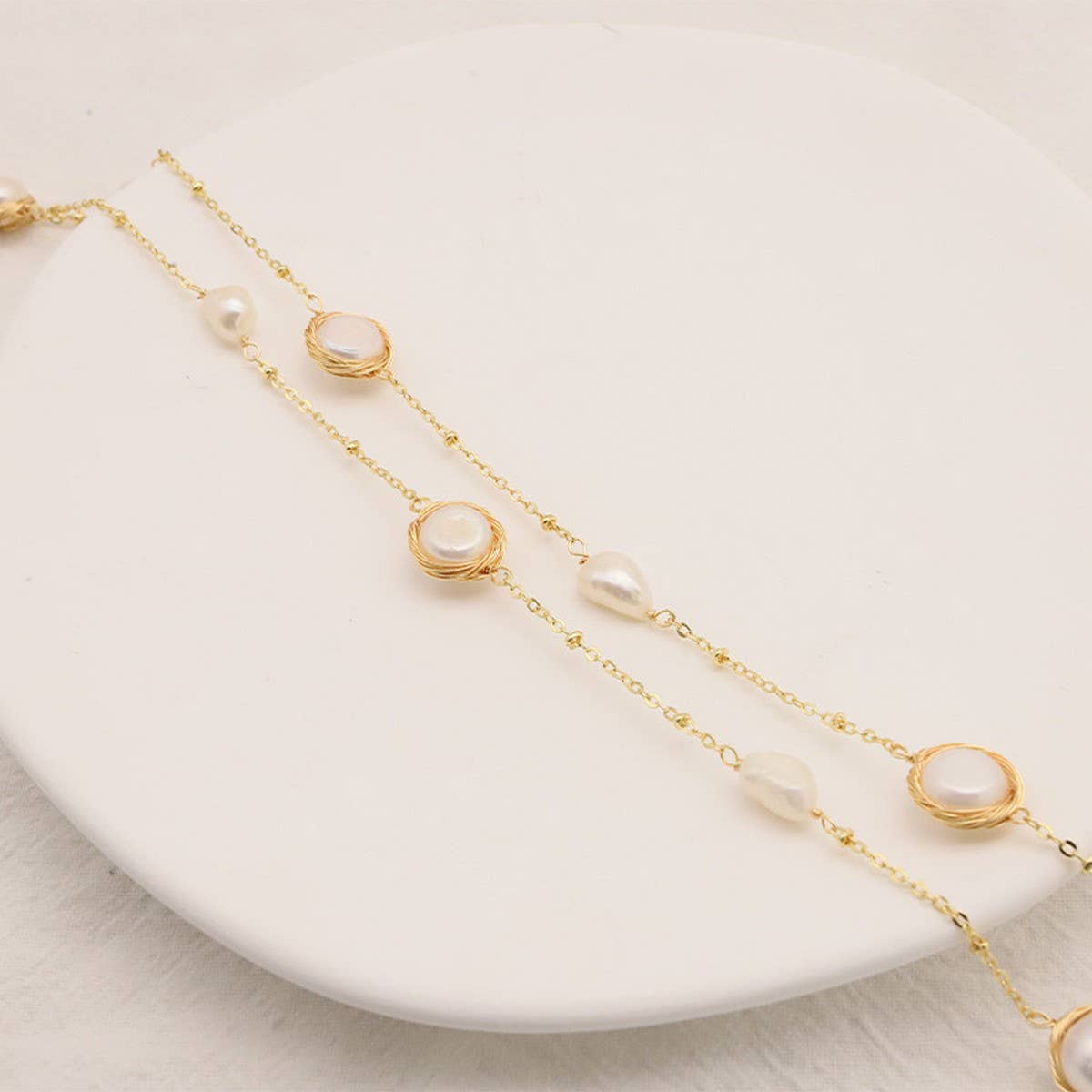 ELEGANT NATURAL PEARL LONG SWEATER NECKLACE