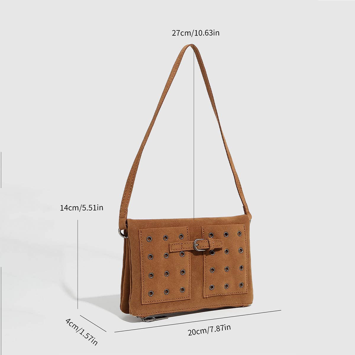 Vintage Suede Chain Studded Envelope Bag_CWAB5698