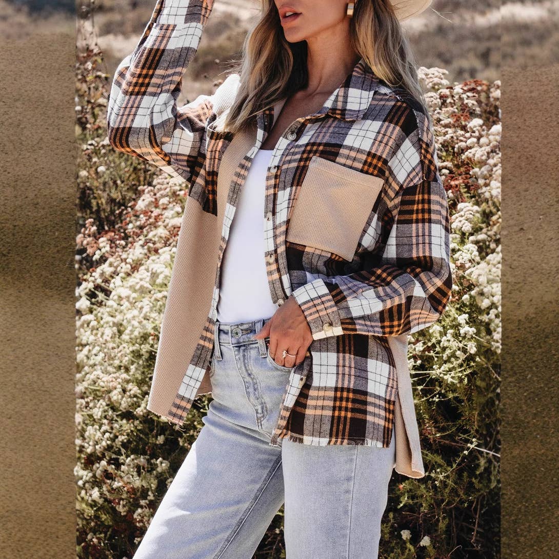 FASHION TREND PLAID COLOR CONTRAST SHIRT COAT