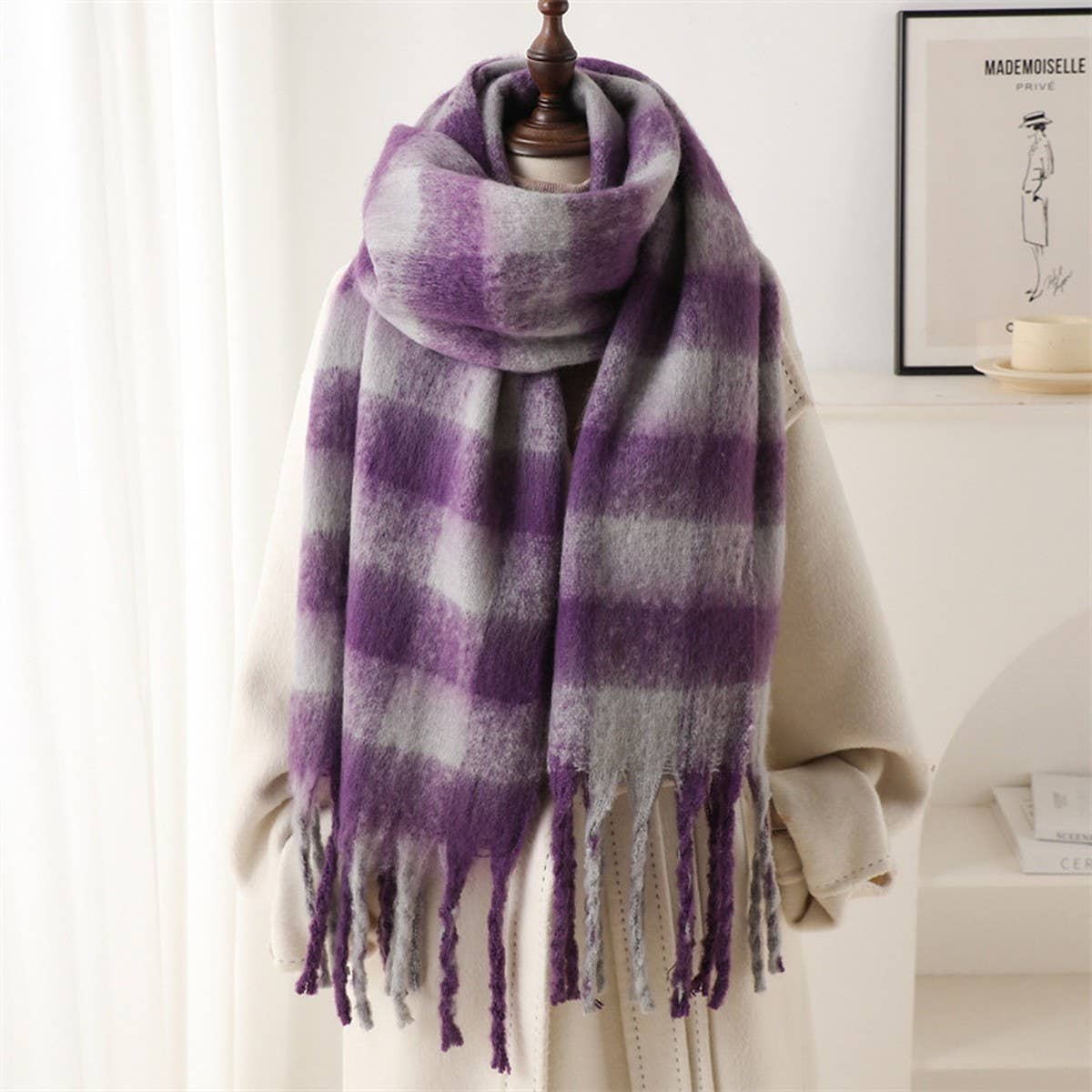 Plaid Winter Scarf Shawl - Thick Soft Unisex Wrap_CWASC0964