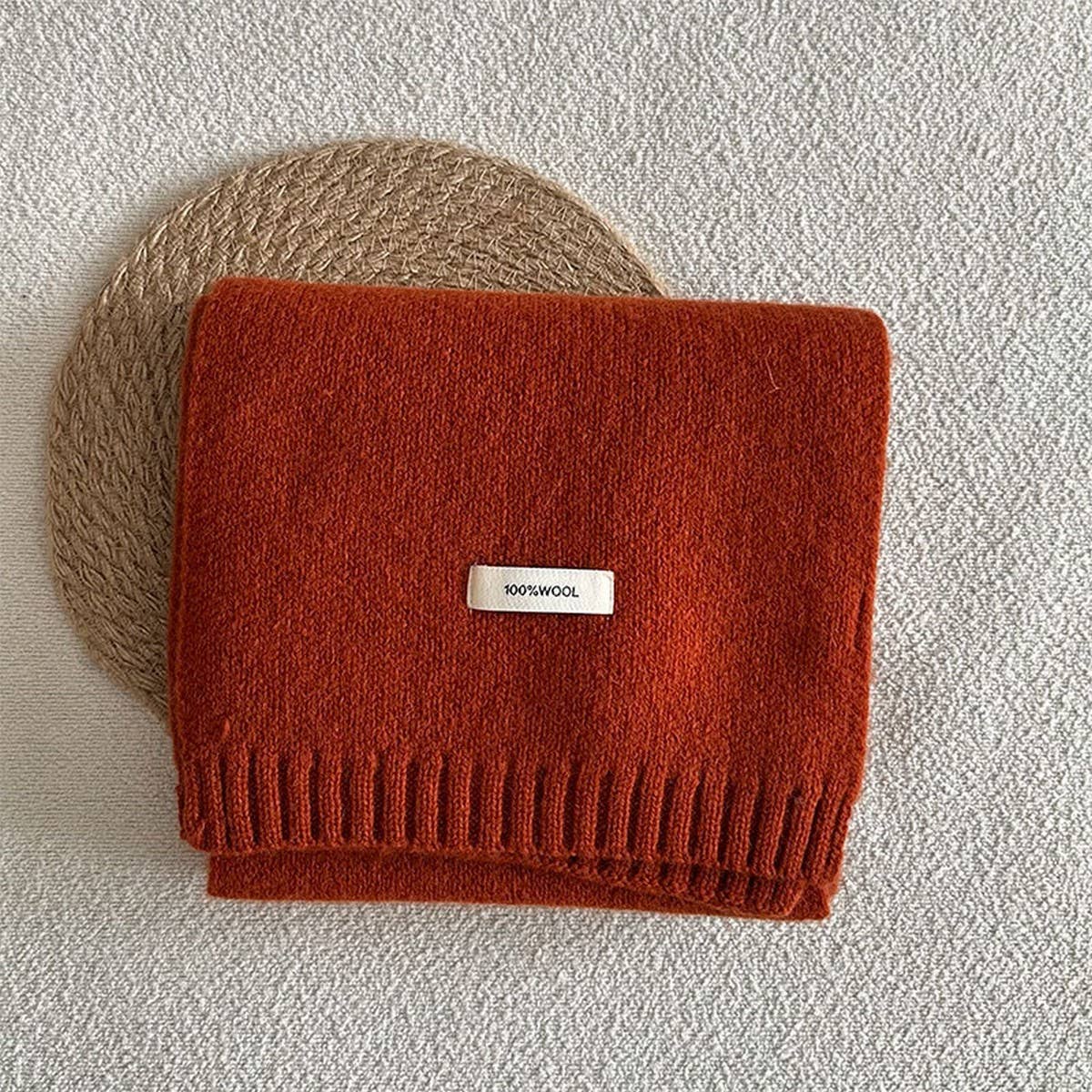 Basic 100% Wool Solid Knit Scarf Soft Warm Unisex_CWASC2288