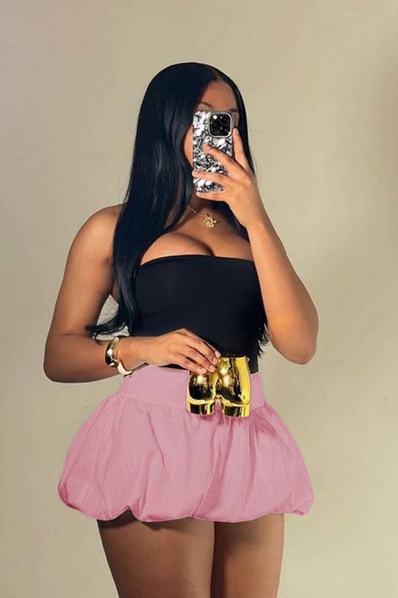 CWBSS0351_SOLID COLOR HIGH WAIST BUBBLE MINI SKIRT