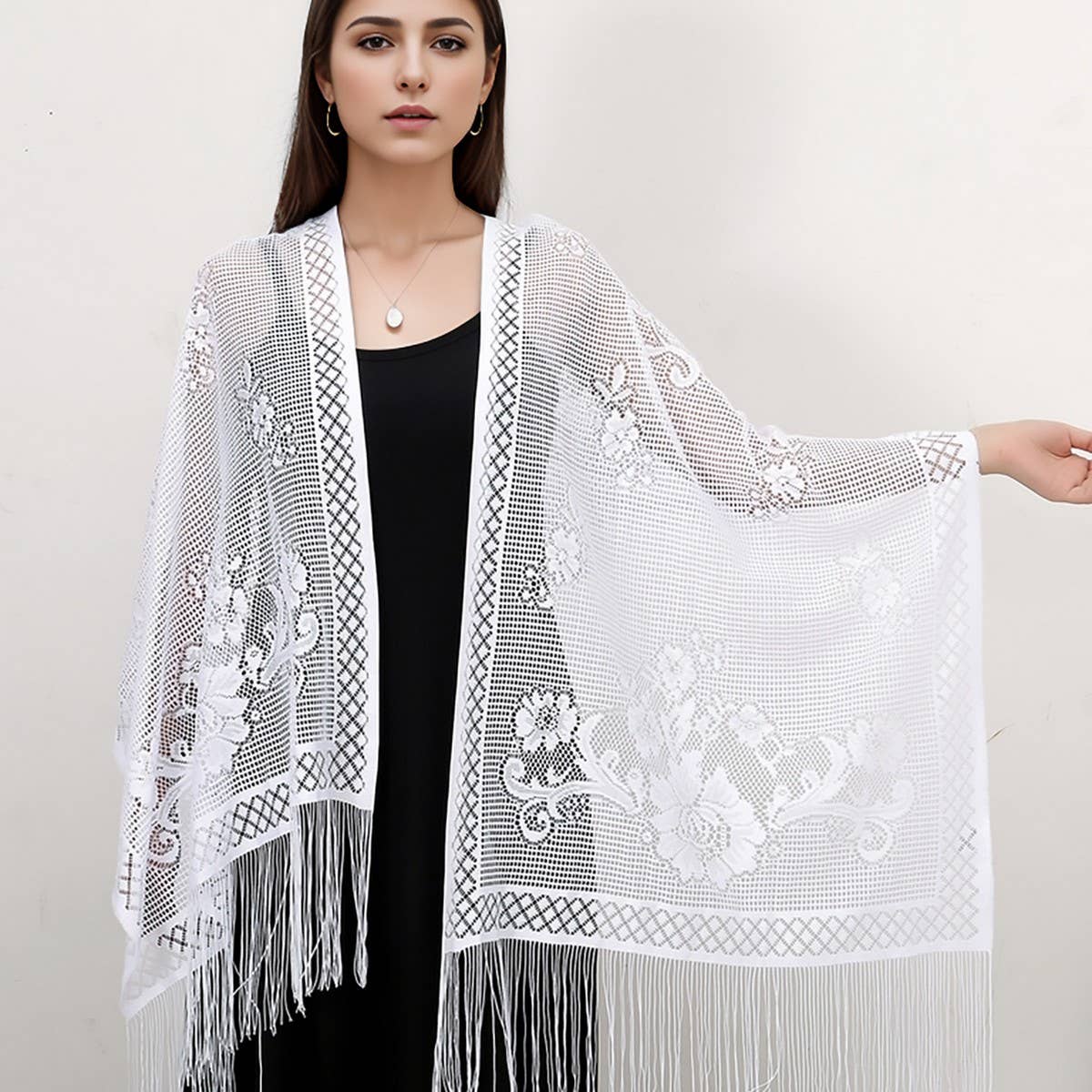 SEXY FLOWER HOLLOW LONG BEARD TRIANGLE SCARF SHAWL