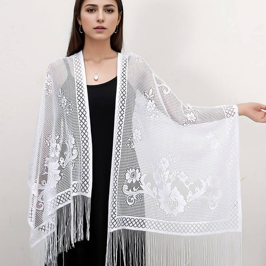 SEXY FLOWER HOLLOW LONG BEARD TRIANGLE SCARF SHAWL